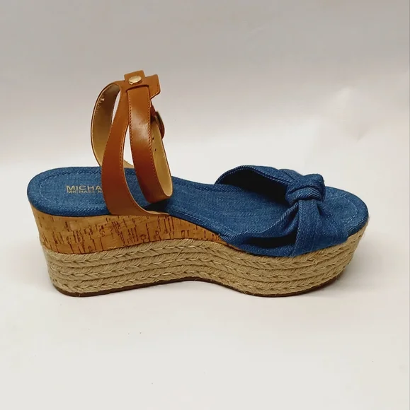 Michael Kors Blue and Tan Women's Wedge Sandals - Picture 1 of 16